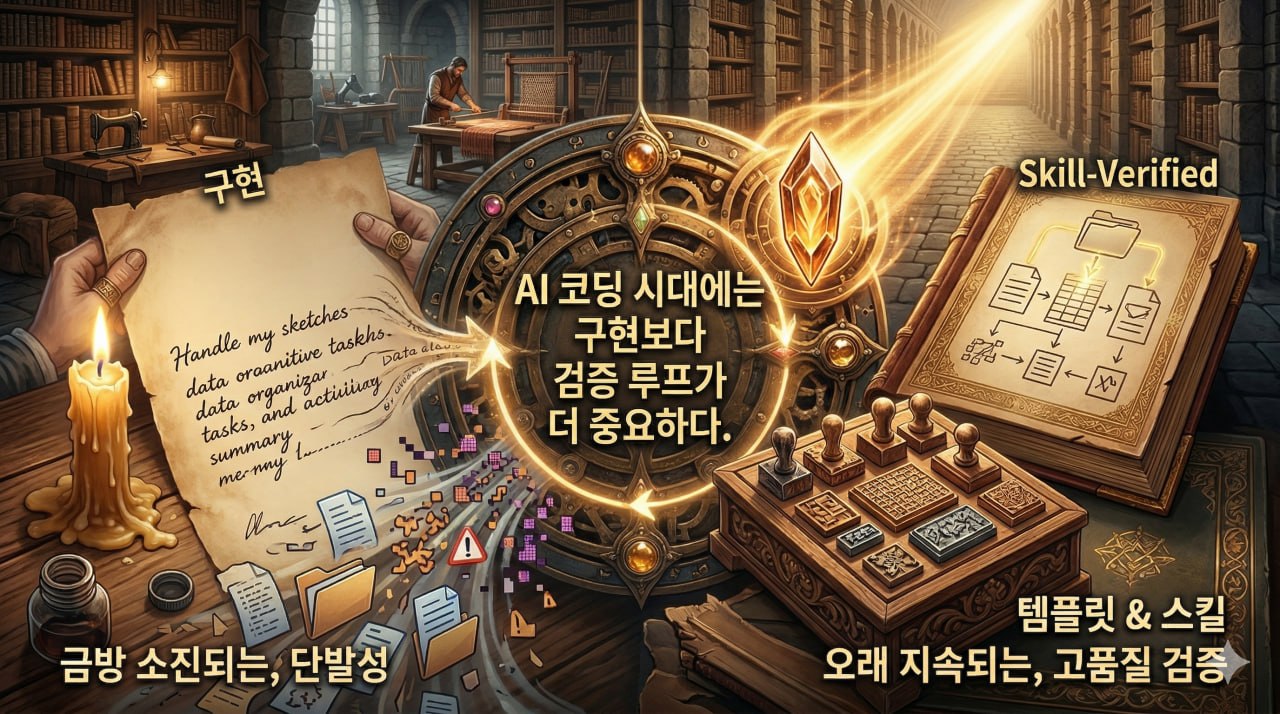 AI 코딩 시대에는 구현보다 검증 루프가 더 중요하다는 점을 설명하는 대표 이미지